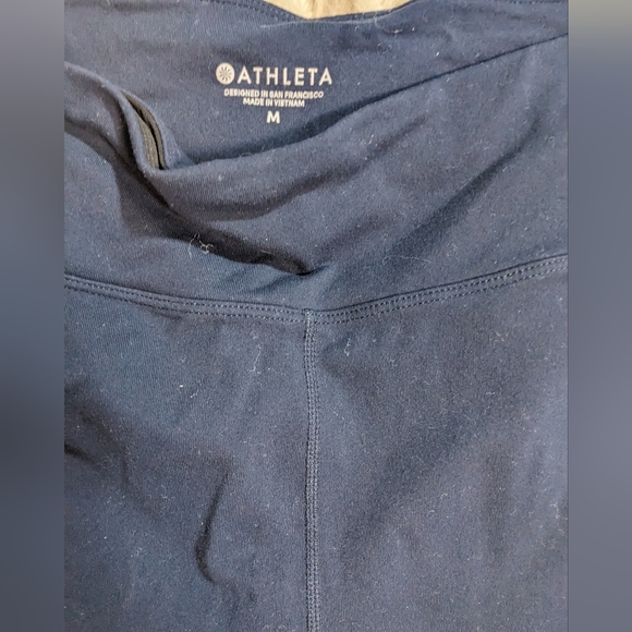 ATHLETA Leggings Track Tux Side Stripe High Rise Navy Blue Brown - Picture 2 of 5